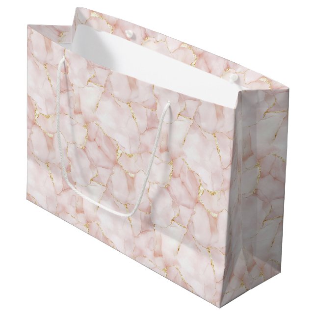 Sacola Para Presentes Grande Gold Blush Pink Rose Petals Floral Wedding (Frente inclinada)