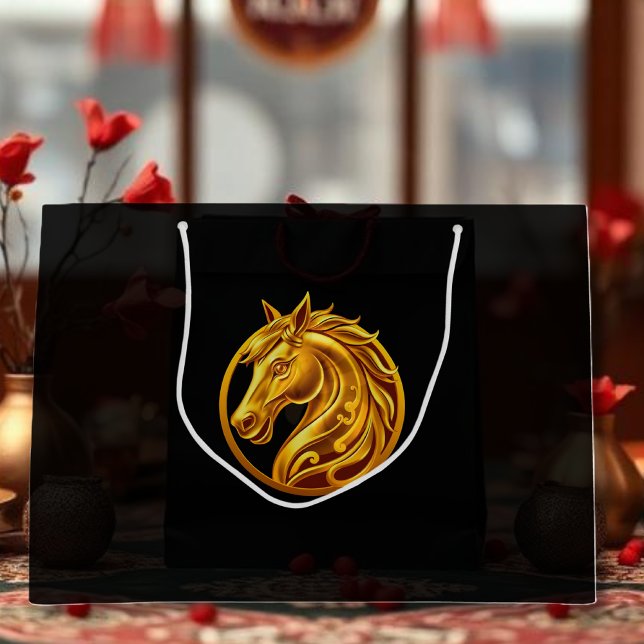 Sacola Para Presentes Grande Gold Horse (Gold Horse Large Gift Bag)
