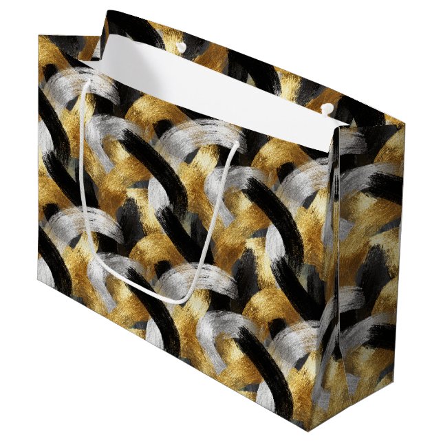 Sacola Para Presentes Grande Gold Silver Black Christmas Celebration (Frente inclinada)