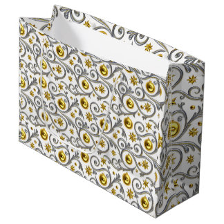 Sacola Para Presentes Grande Gold & Silver Swirl Elegance