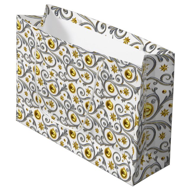 Sacola Para Presentes Grande Gold & Silver Swirl Elegance (Frente inclinada)