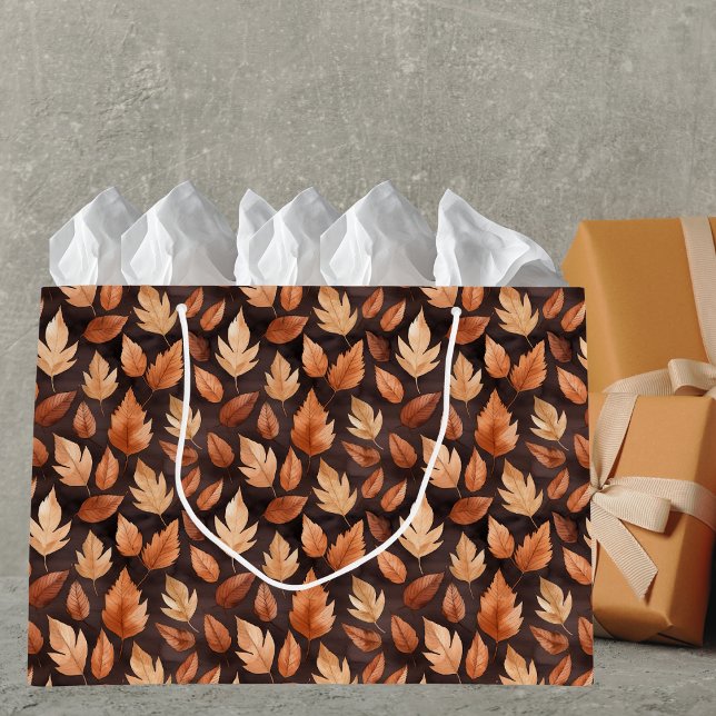 Sacola Para Presentes Grande Golden Amber Brown Autumn Leaf Pattern (Criador carregado)