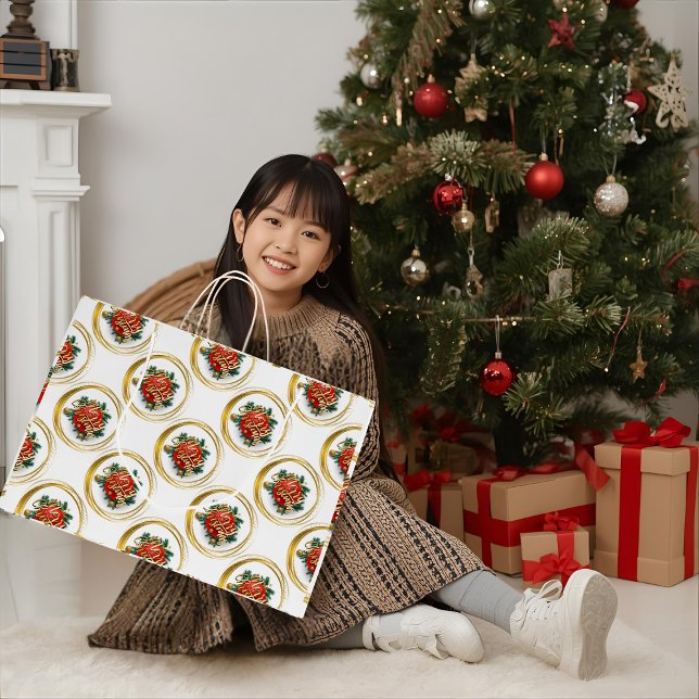 Sacola Para Presentes Grande Golden Merry Christmas Gift Bag (Criador carregado)