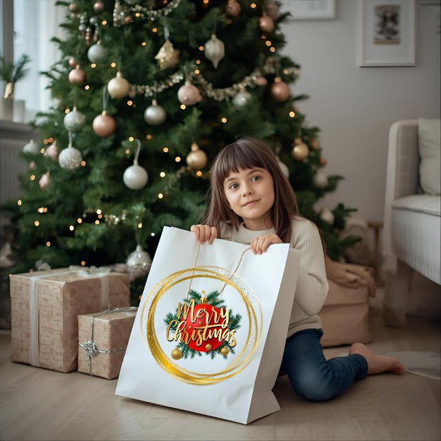 Sacola Para Presentes Grande Golden Merry Christmas Gift Bag (Criador carregado)