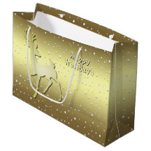 Golden Reindeer Snowy Holiday Gift Bag