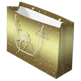 Sacola Para Presentes Grande Golden Reindeer Snowy Holiday Gift Bag