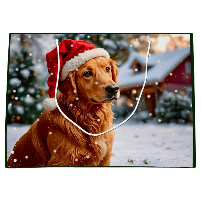 Sacola Para Presentes Grande Golden Retriever Holiday  (Frente)