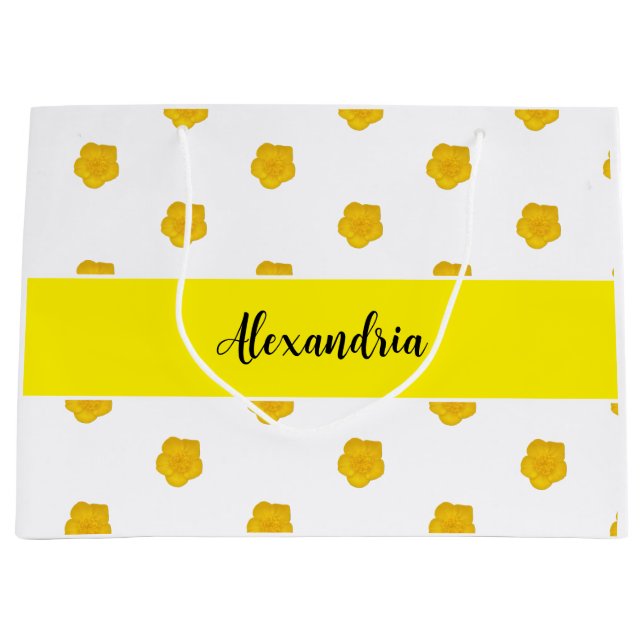 Sacola Para Presentes Grande Golden Yellow Wildflower  Monogram Name Gift Bag (Frente)
