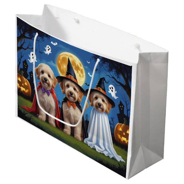 Sacola Para Presentes Grande Goldendoodle Cães Pumpkin Halloween Engraçado (Frente inclinada)