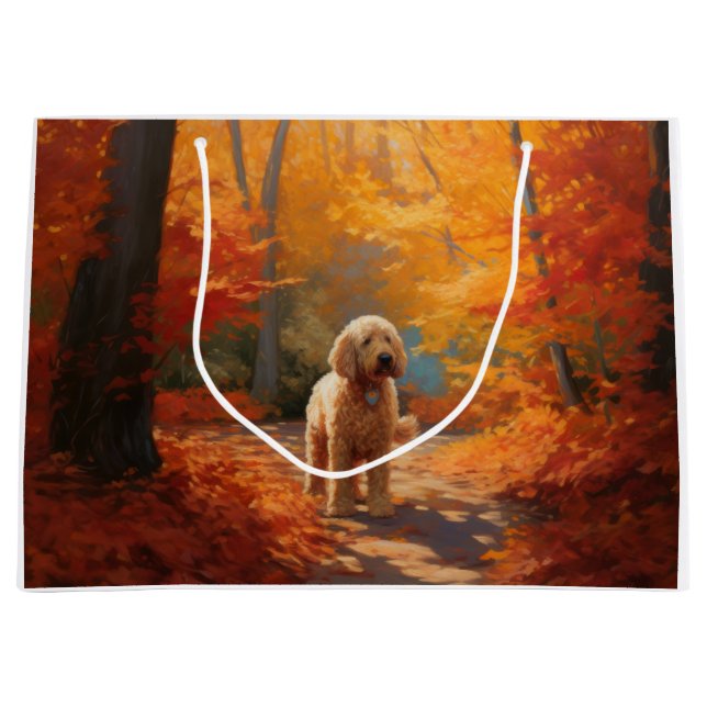 Sacola Para Presentes Grande Goldendoodle no outono deixa cair inspiração (Frente)