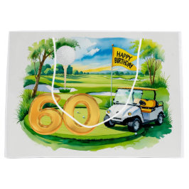 Sacola Para Presentes Grande Golf 60º Aniversário com aquarela de carrinho de g