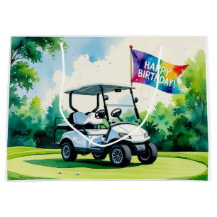 Sacola Para Presentes Grande Golf Birthday com aquarela de golfe