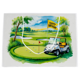 Sacola Para Presentes Grande Golf Birthday com aquarela de golfe