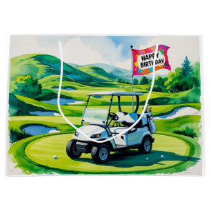 Sacola Para Presentes Grande Golf Birthday com aquarela de golfe