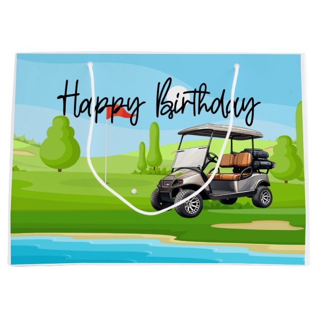 Sacola Para Presentes Grande Golf Birthday com aquarela de golfe (Frente)