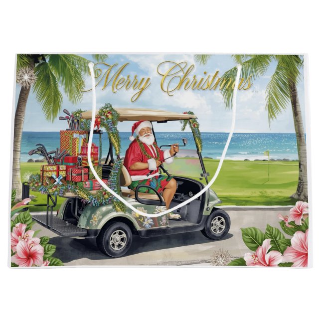 Sacola Para Presentes Grande Golf Christmas with Santa Claus in Hawaii (Frente)