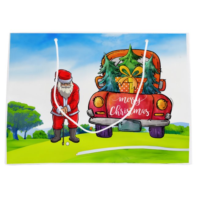 Sacola Para Presentes Grande Golf Natal Papai Noel com caminhão vermelho em ver (Frente)