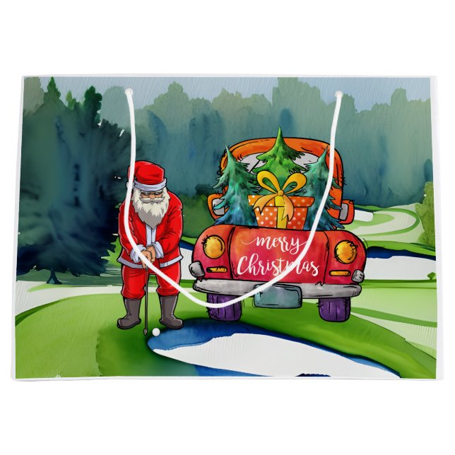 Sacola Para Presentes Grande Golf Natal Papai Noel com caminhão vermelho em ver (Frente)