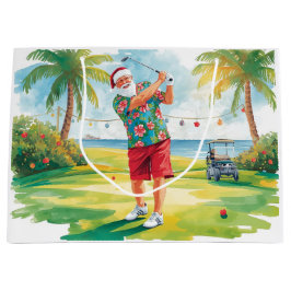 Sacola Para Presentes Grande Golf Santa Claus is golfing by the beach