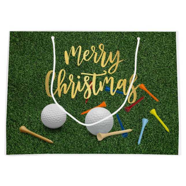 Sacola Para Presentes Grande Golfe Feliz Natal com bola de golfe e tênis