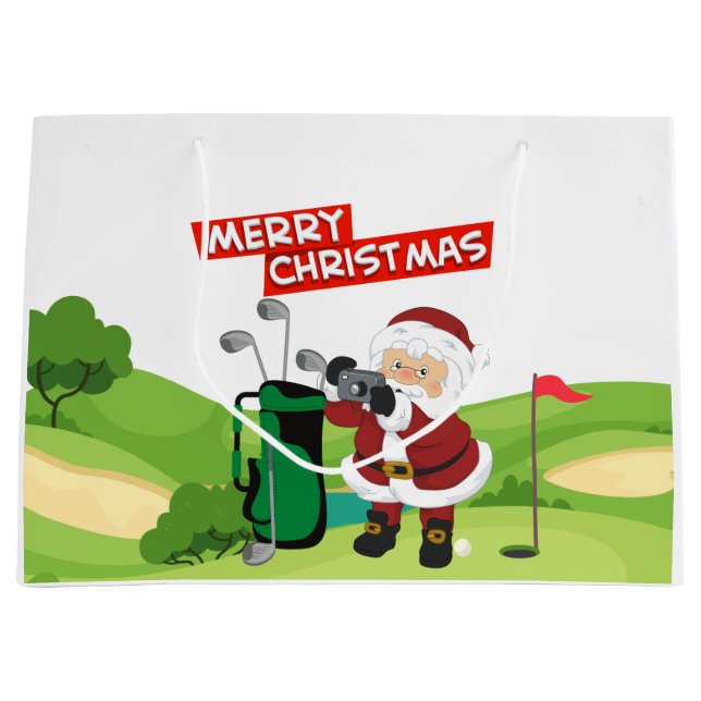 Sacola Para Presentes Grande Golfe Papai Noel Feliz Natal Verde (Frente)