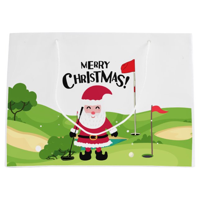 Sacola Para Presentes Grande Golfe Papai Noel Feliz Natal Verde (Frente)