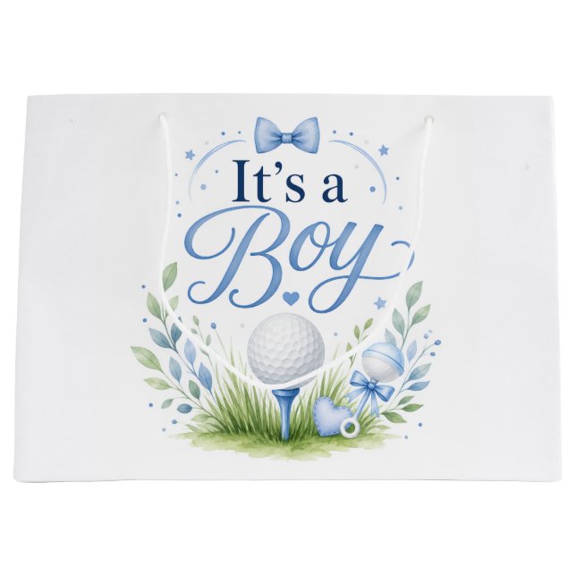 Sacola Para Presentes Grande Golfe para menino golfista no verde (Frente)