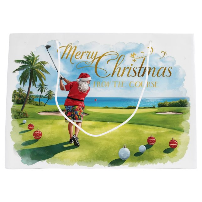 Sacola Para Presentes Grande Golfe tema de Natal com Papai Noel (Frente)