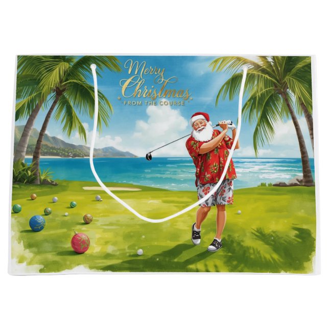 Sacola Para Presentes Grande Golfe tema de Natal com Papai Noel (Frente)