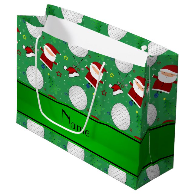 Sacola Para Presentes Grande Golfing verde conhecido personalizado do Natal (Frente inclinada)