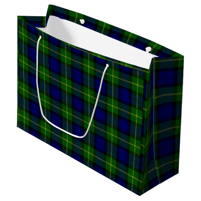 Sacola Para Presentes Grande Gordon Tartan xadrez verde azul (Frente inclinada)