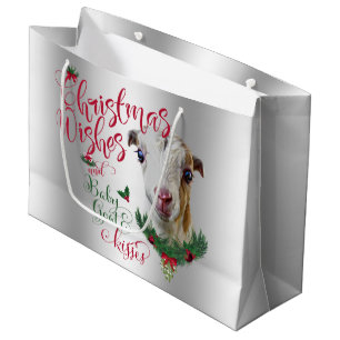 Sacola Para Presentes Grande GOTA O Natal Deseja O Bebê Goat Kisses LaMancha