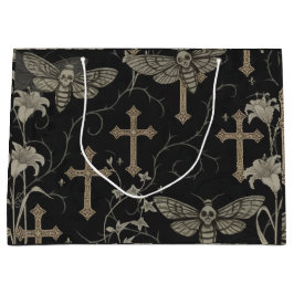 Sacola Para Presentes Grande Gothic Moth & Cross Damask Gift Bag