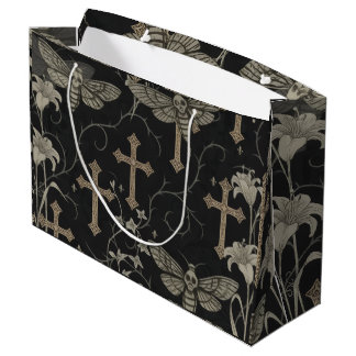 Sacola Para Presentes Grande Gothic Moth & Cross Damask Gift Bag