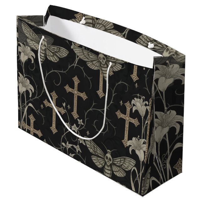 Sacola Para Presentes Grande Gothic Moth & Cross Damask Gift Bag (Verso inclinado)