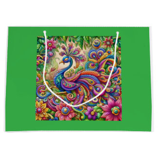Sacola Para Presentes Grande "Graceful Peacock-Themed Gift Bag