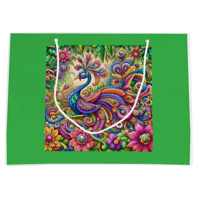 Sacola Para Presentes Grande "Graceful Peacock-Themed Gift Bag (Frente)