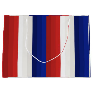 Sacola Para Presentes Grande Gradiente de Listras Patrióticas Vermelho Branco e