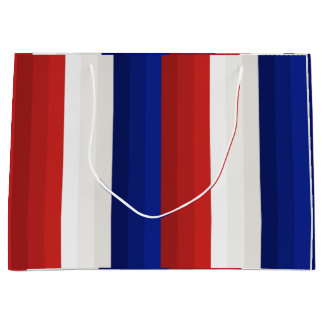 Sacola Para Presentes Grande Gradiente de Listras Patrióticas Vermelho Branco e