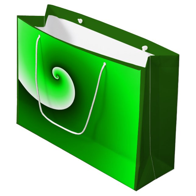 Sacola Para Presentes Grande Gradiente Espiral Branco Verde (Frente inclinada)