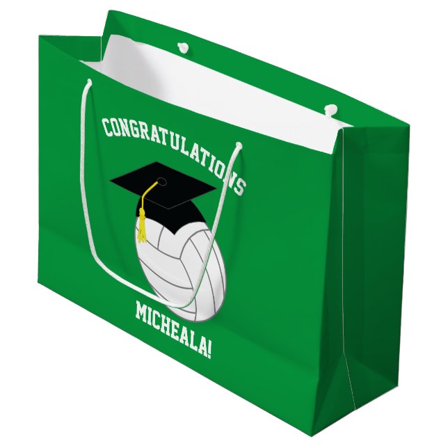 Sacola Para Presentes Grande Graduação de Voleibol Verde Esportivo (Frente inclinada)