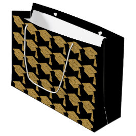 Sacola Para Presentes Grande Graduação do Boné de Formando Glitter Dourado Faux