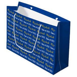 Sacola Para Presentes Grande Graduação Nome do Graduado Azul Branco Dourado