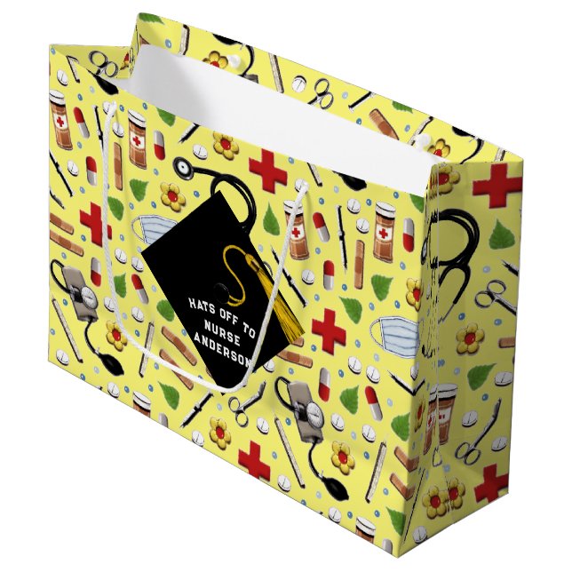 Sacola Para Presentes Grande Graduação Personalizada de Enfermeiros (Frente inclinada)