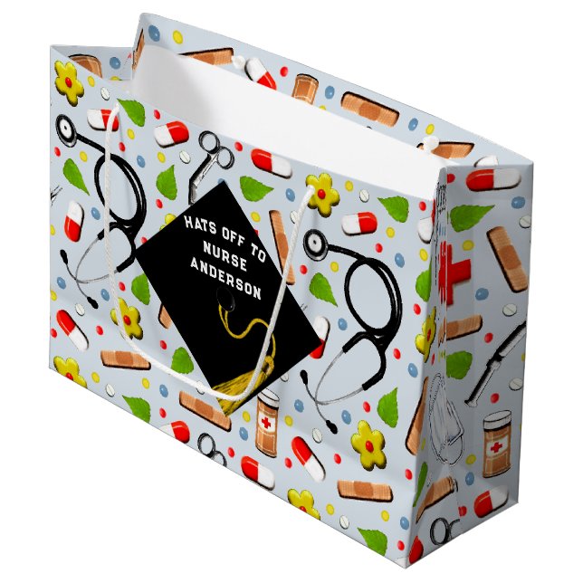 Sacola Para Presentes Grande Graduação Personalizada de Enfermeiros (Frente inclinada)