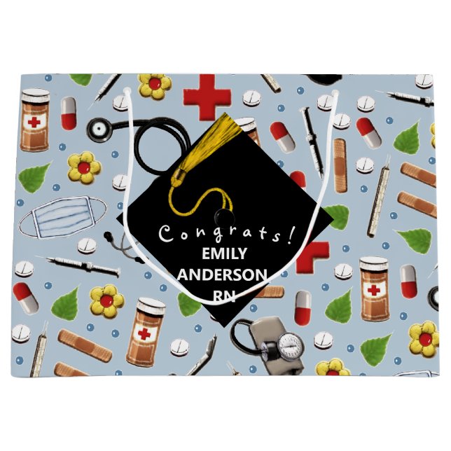 Sacola Para Presentes Grande Graduação Personalizada de Enfermeiros (Frente)