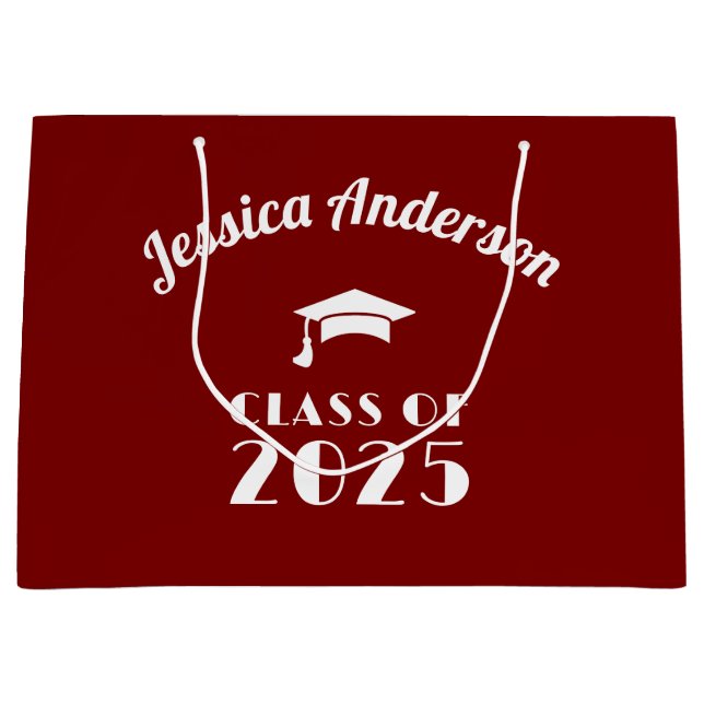 Sacola Para Presentes Grande Graduação Personalizada Maroon e White (Frente)