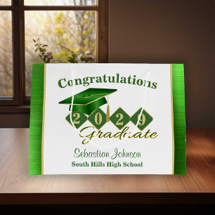 Sacola Para Presentes Grande Graduação Personalizada Verde e Dourado