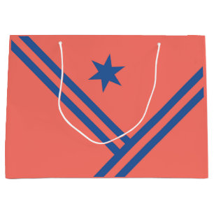 Sacola Para Presentes Grande Gráfico Moderno de Stripes Diagonais Azuis Corais