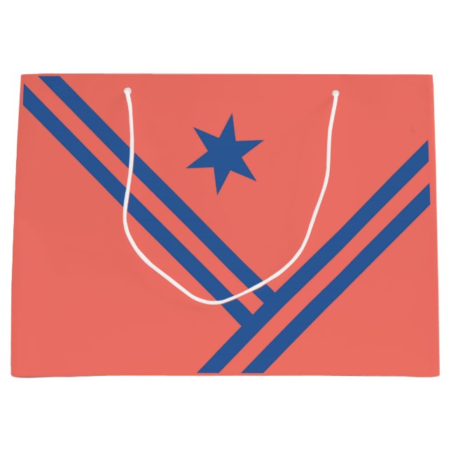 Sacola Para Presentes Grande Gráfico Moderno de Stripes Diagonais Azuis Corais (Frente)